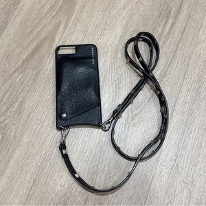 Bandolier leather Black Crossbody Phone Case with Strap wallet